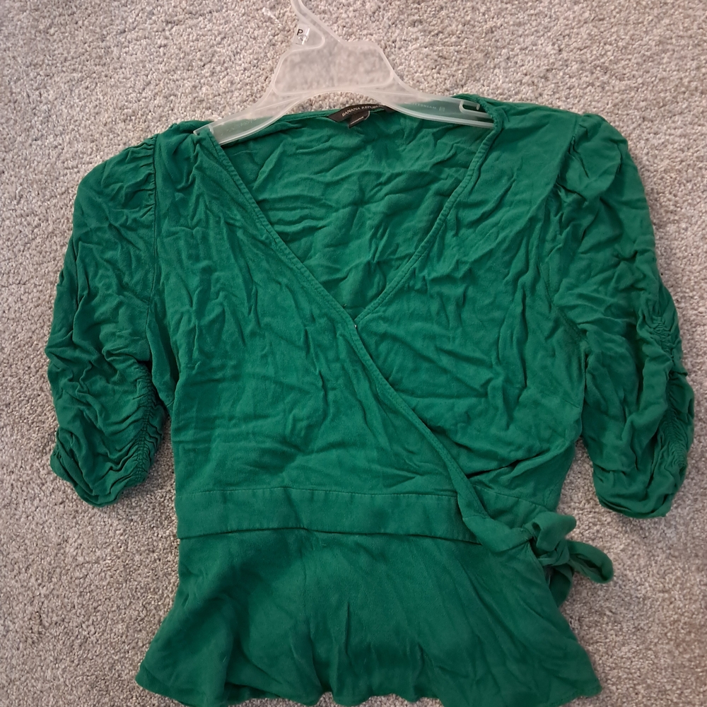 Banana Republic S Vibrant Green Wrap Blouse